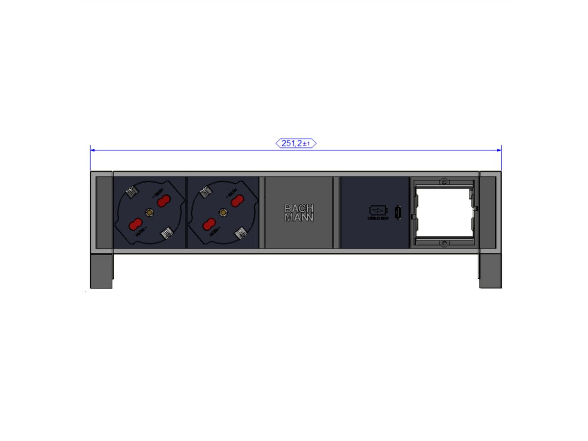 BACHMANN DESK2 2xP40 1xUSB C 30W 1xCM, 0.2m GST18 RAL9005 Italia