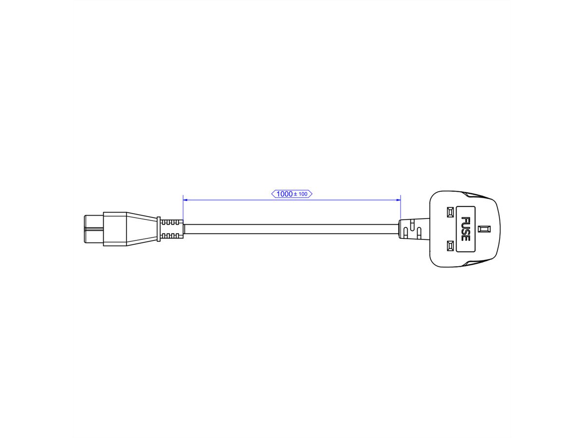 BACHMANN H05VV-F 3G0,75mm² sw L:1,0m, UK/IEC C5