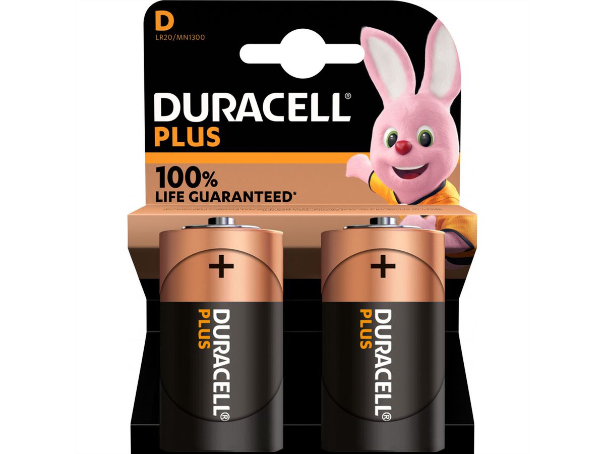 DURACELL Plus Extra Life, type D (LR20), verpakking van 2 stuks