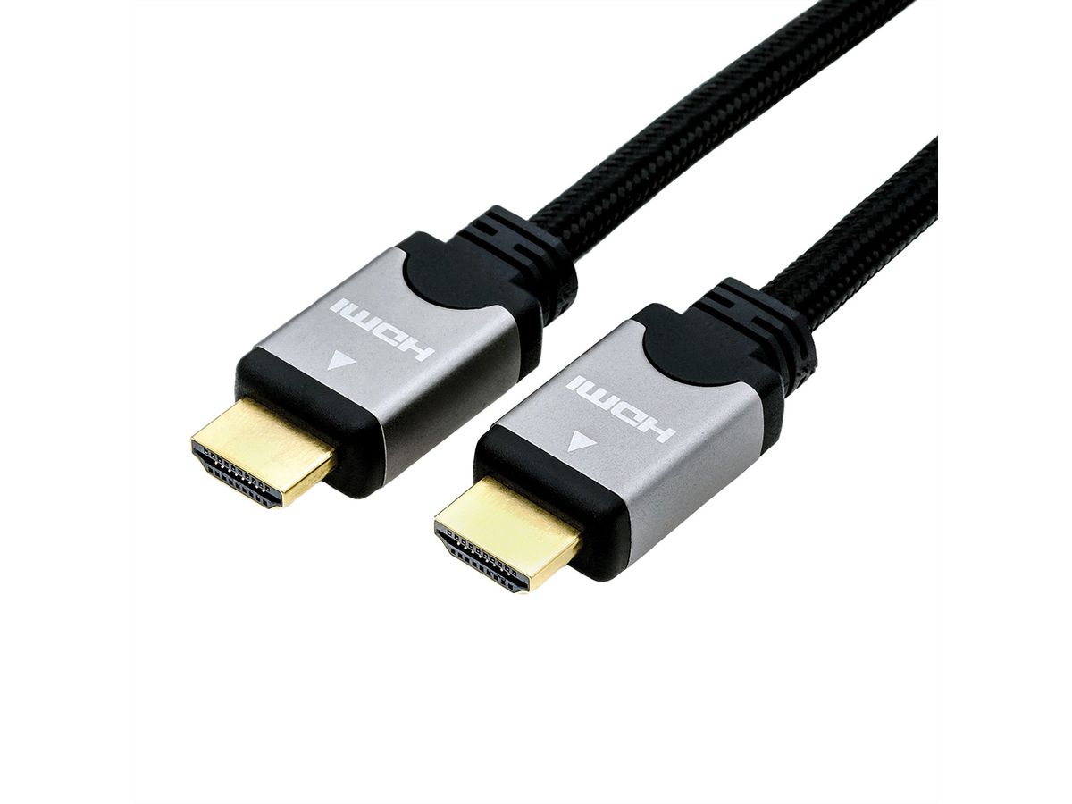 ROLINE HDMI HighSpeed kabel met Ethernet, M/M, zwart / zilver, 2 m