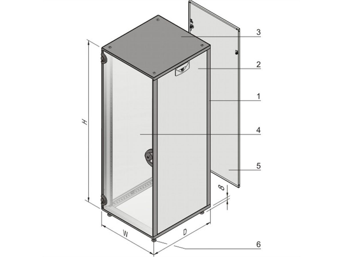 SCHROFF Novastar kast met beglaasde deur en achterwand, Slim-Line, RAL 7021, 945H 553B 600D