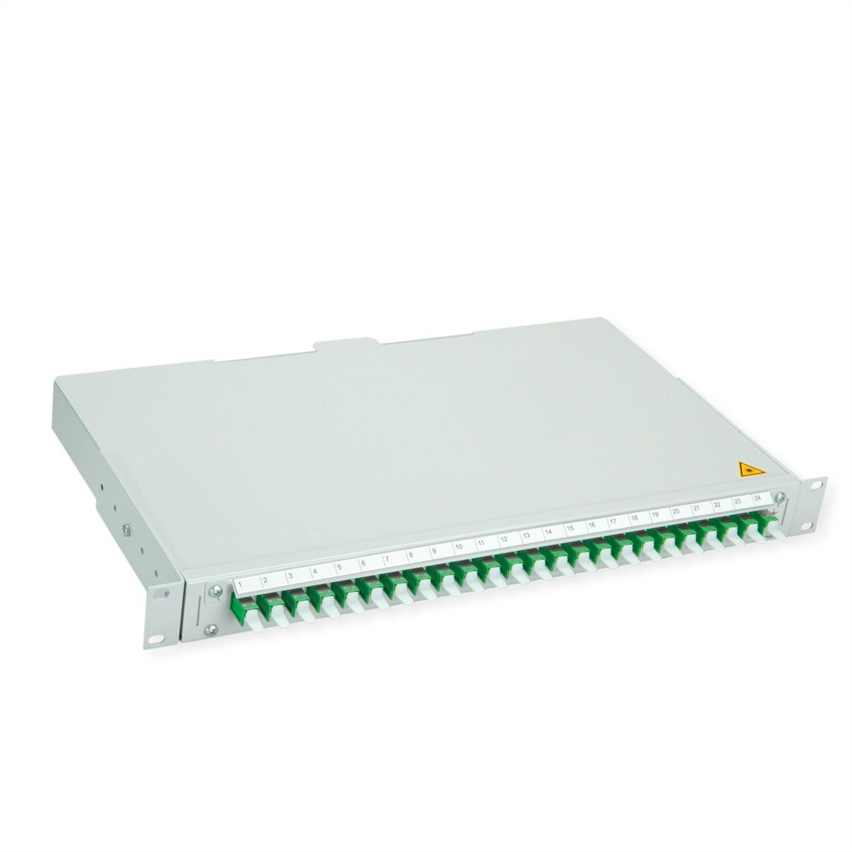 TELEGÄRTNER BASIS V LWL-Panel mit Kupplungen & Pigtails, 24x E2000, OS2 grün APC
