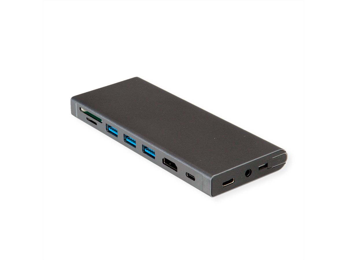 VALUE USB Type C Docking Station, HDMI 4K60 , 4x US3.2Gen1 (1x C + 3x A), 1x PD, 1x SD/TF, 1x RJ45, 1x 3.5mm