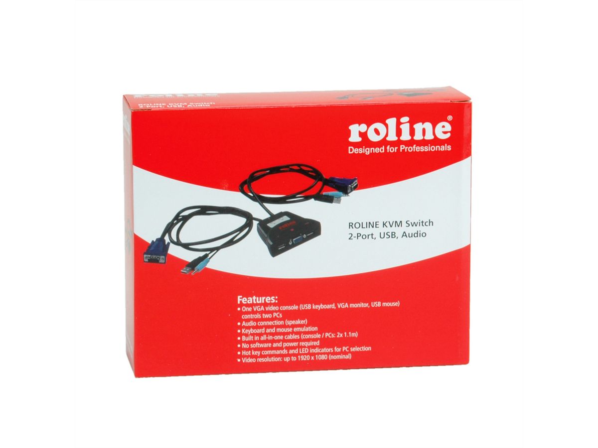 ROLINE KVM Switch 'Star' 2 PCs, VGA, USB, audio