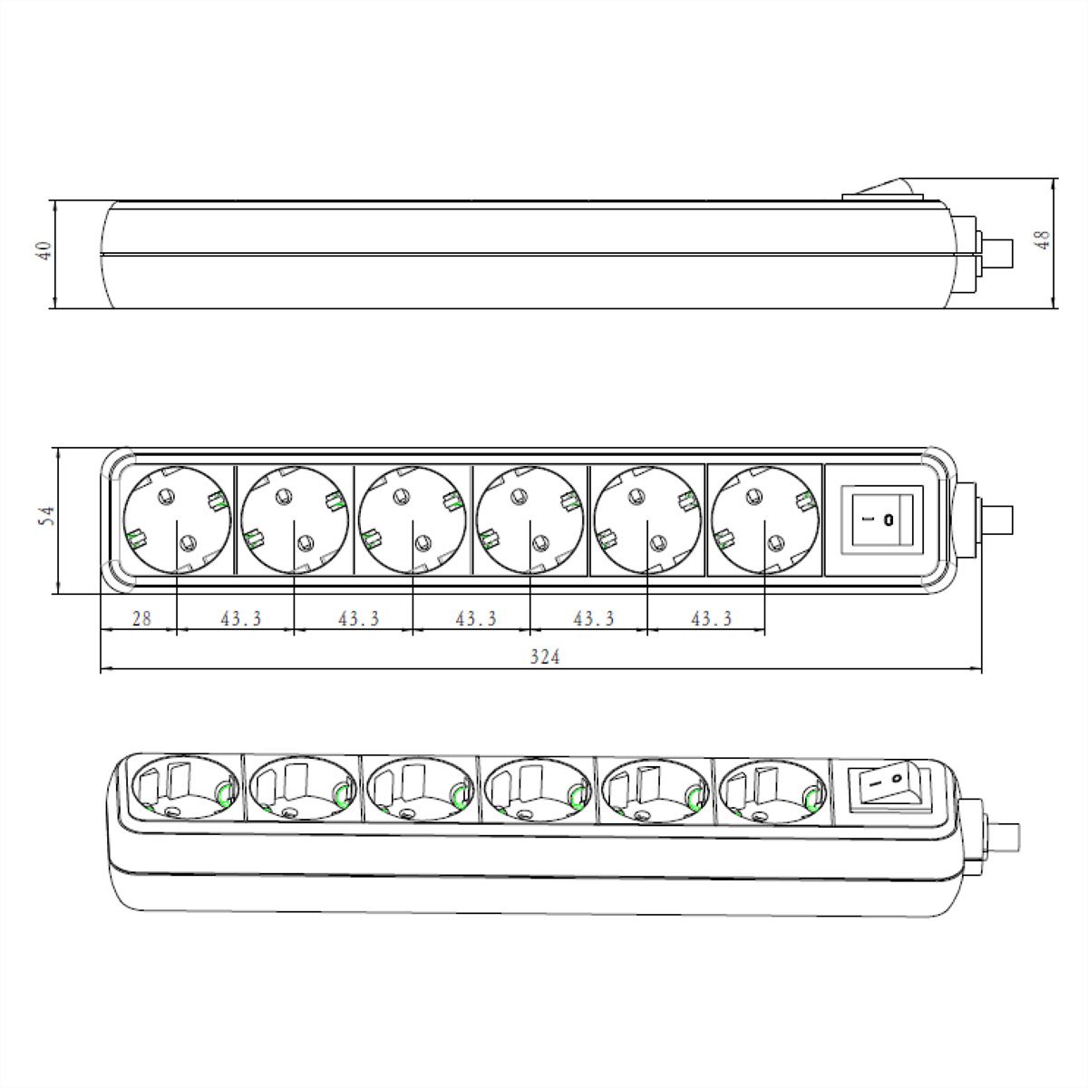 BACHMANN SELLY socket strip 6x earthing contact, switch, white, 1.5 m