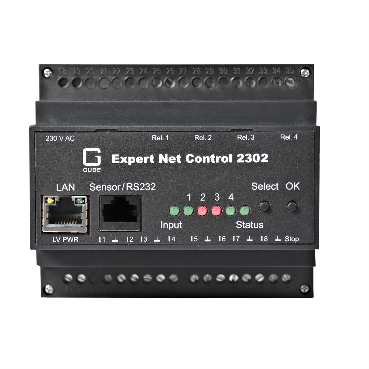 GUDE 2302-1 EPC NET 4x RelaisOut, 8x SignalIn, 1 Sensorport, Hutschiene (DIN Rail)