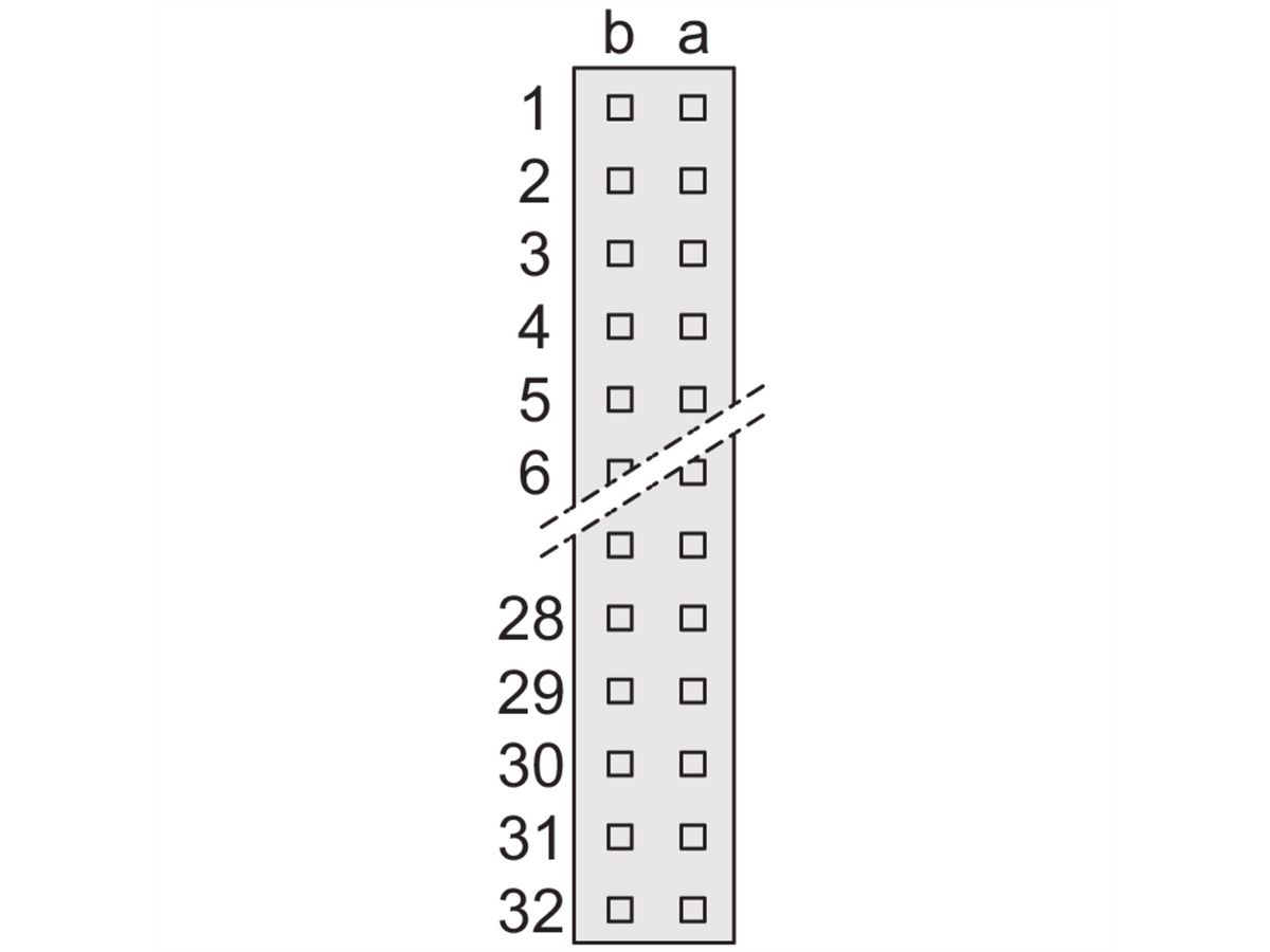 SCHROFF Stekker Type B, EN 60603, DIN 41612, vrouwelijk, 64 contacten, soldeerpennen, 2,5 mm