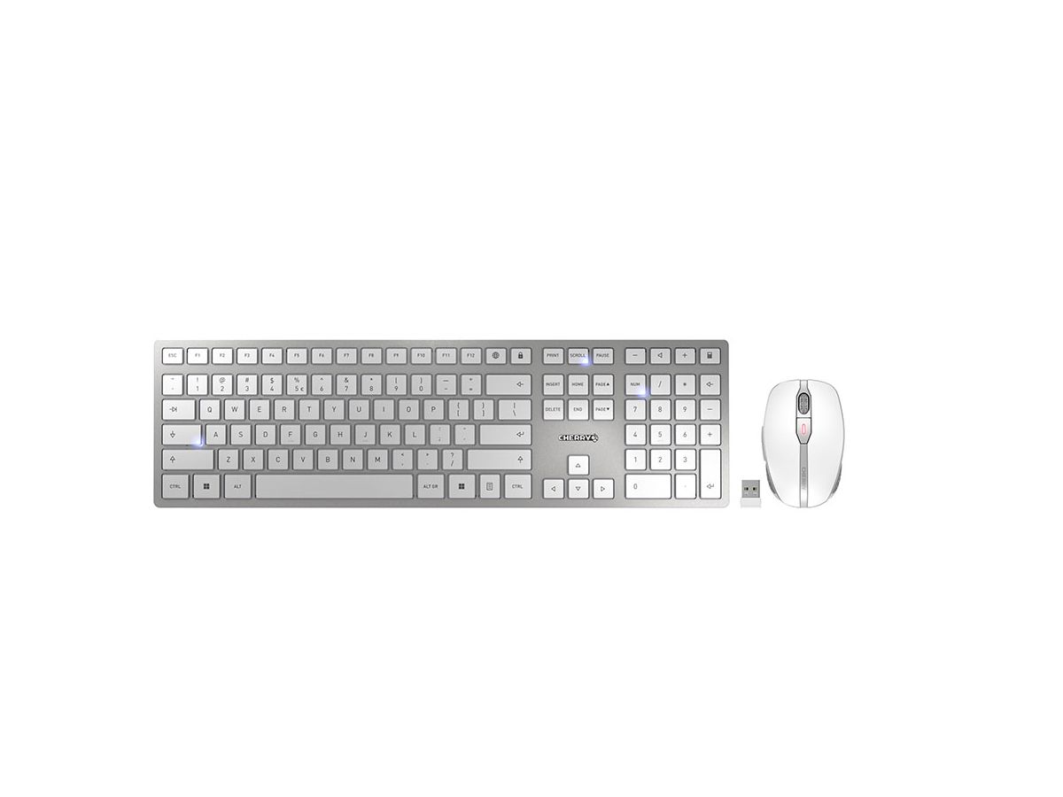 CHERRY DW 9100 SLIM keyboard Mouse included Universal RF Wireless + Bluetooth QWERTY US English Silver