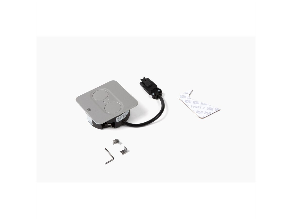 BACHMANN TWIST 2 1xCEE7/3 1xUSB A/C 22W 0.2m GST18 silver square