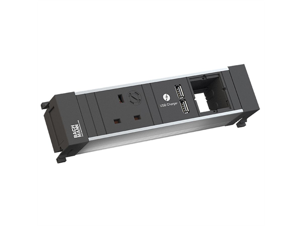 BACHMANN POWER FRAME 1xUK 90° USB Charger, 1xCM 0.2m GST18 United Kingdom