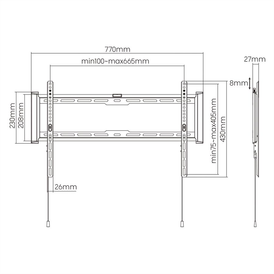 VALUE TV Wall Mount, 27mm Wall Distance, < 75kg, VESA 600x400, fixed