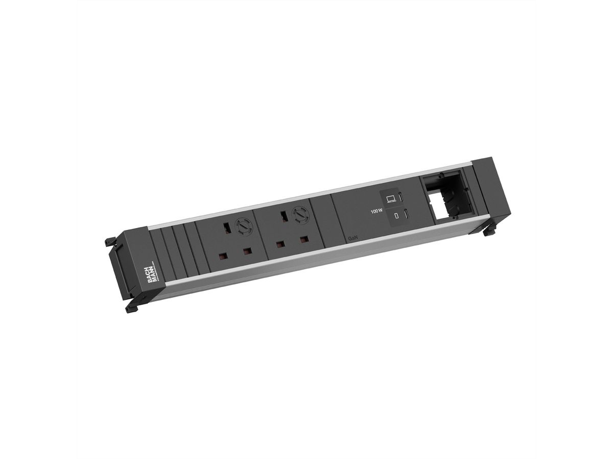 BACHMANN POWER FRAME 2xUK 45° 3,15A, 1xUSB C/C 100W 1xCM L=0,2m