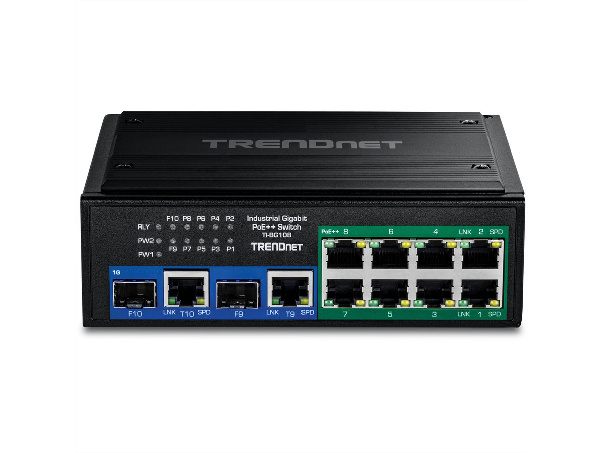 TRENDnet TI-BG108 Industrial DIN-Rail Switch 10-Port Gigabit 400W PoE++