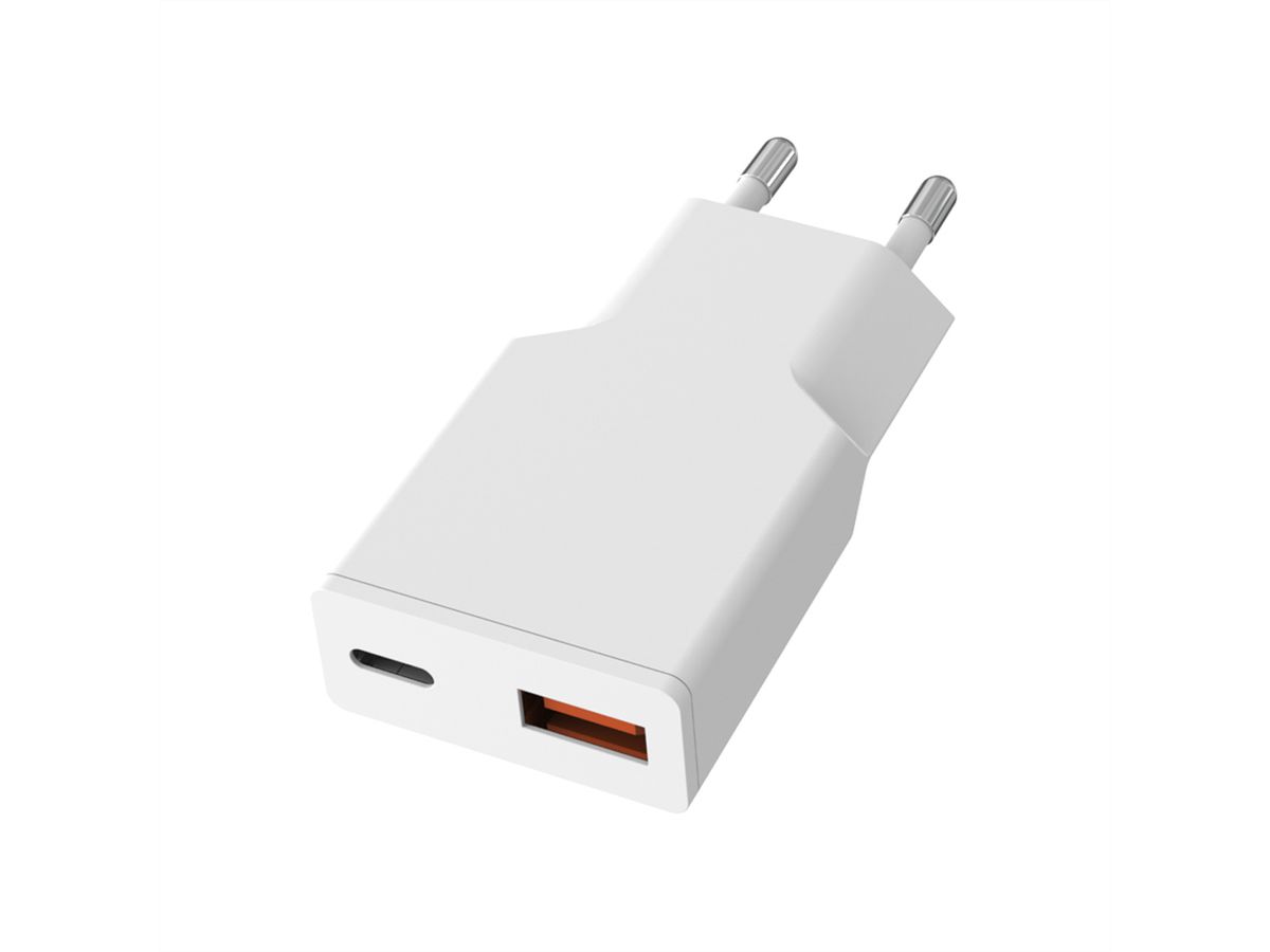 VALUE USB Charger mit Euro-Stecker, 2 Ports Typ A+C, 20W