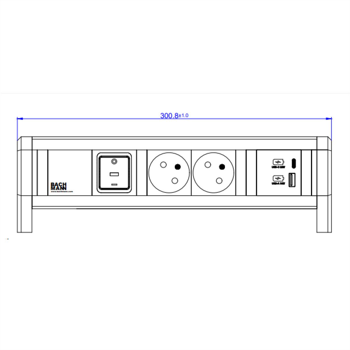 BACHMANN DESK 2xUTE 1xUSB A/C 22W 1xSwitch GST18 RAL9010