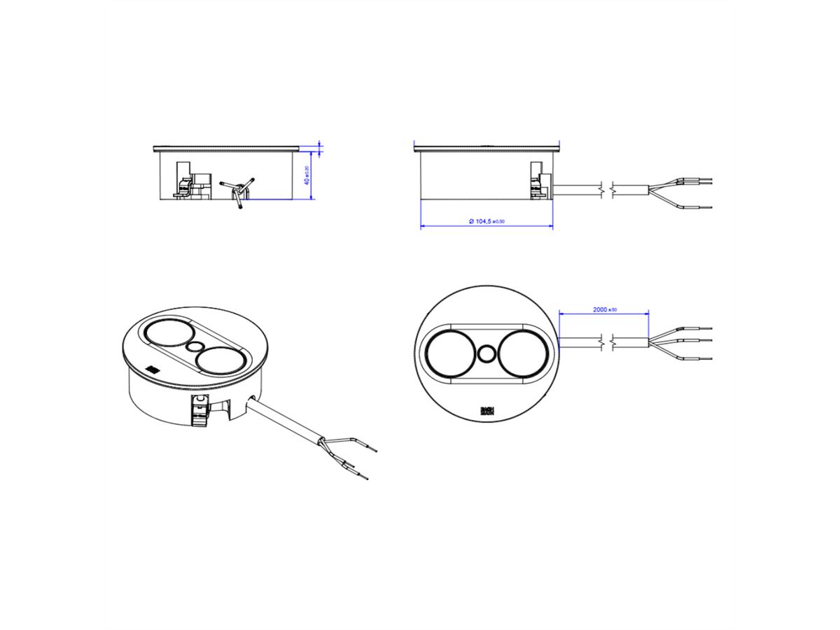 BACHMANN TWIST 2 1xUTE 1xUSB A/C 22W 2.0m AEH RAL9010 30GE round