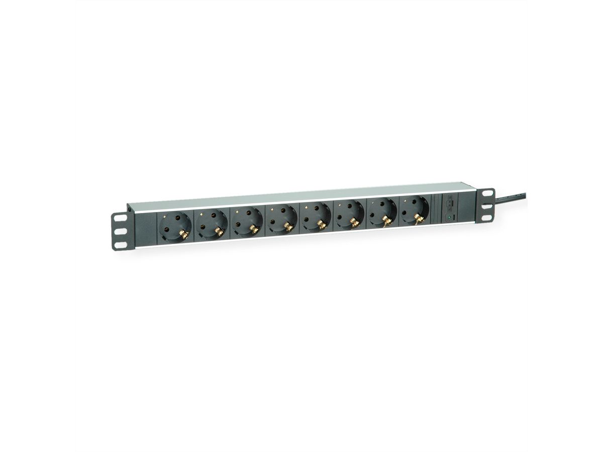 ROLINE 19" PDU for Cabinets 8x 2300W, IEC320 C14 M, Aluminium, 2 m