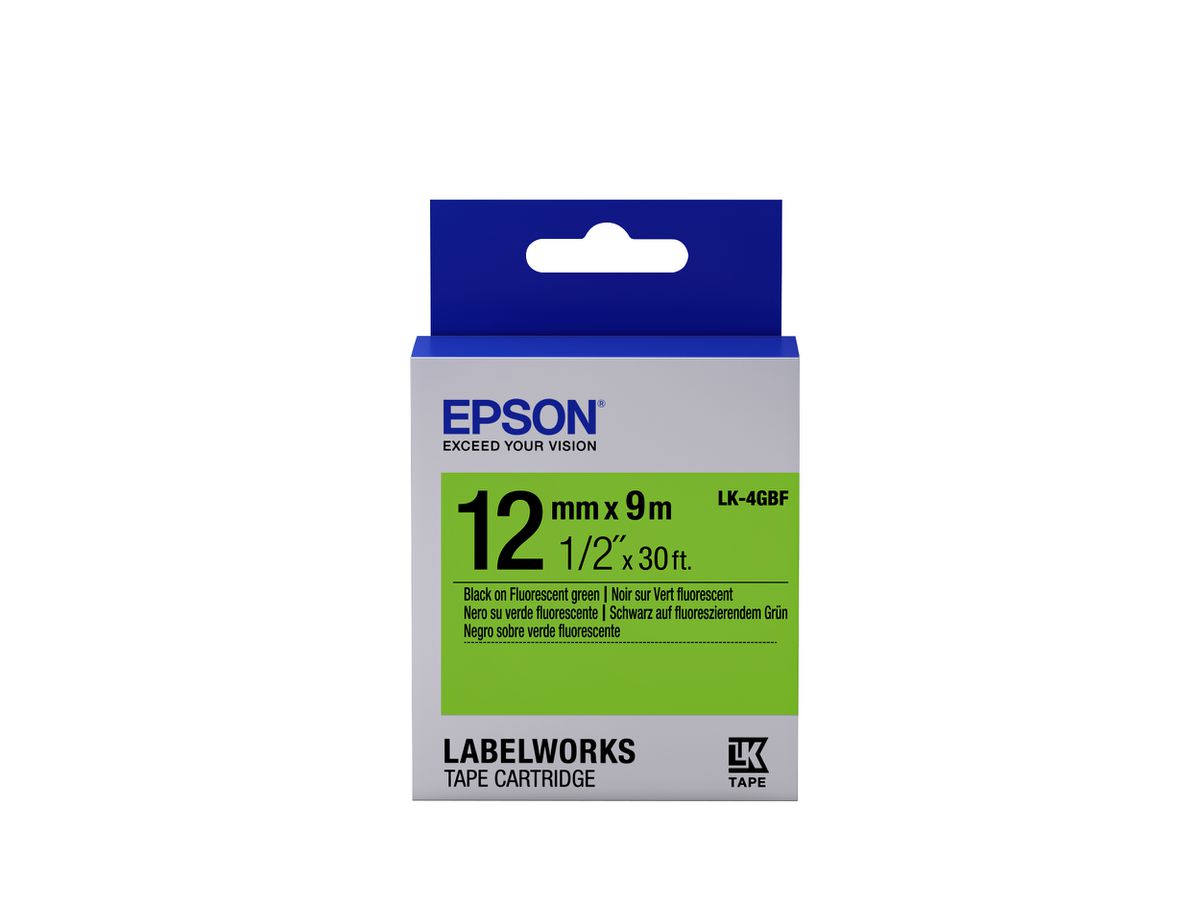 Epson Fluorescent Tape - LK-4GBF Fluor Blk/Green 12/9
