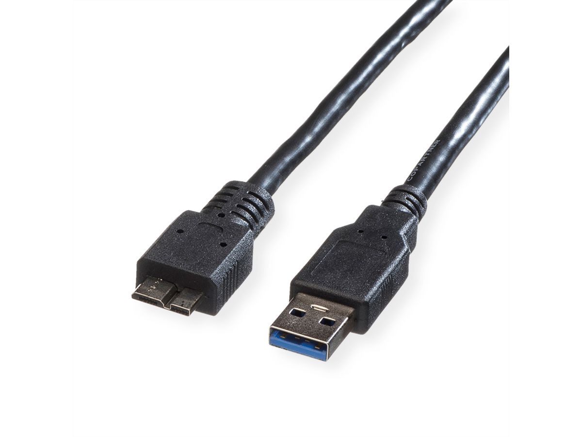 ROLINE USB 3.2 Gen 1 Cable, A - Micro B, M/M, black, 2 m