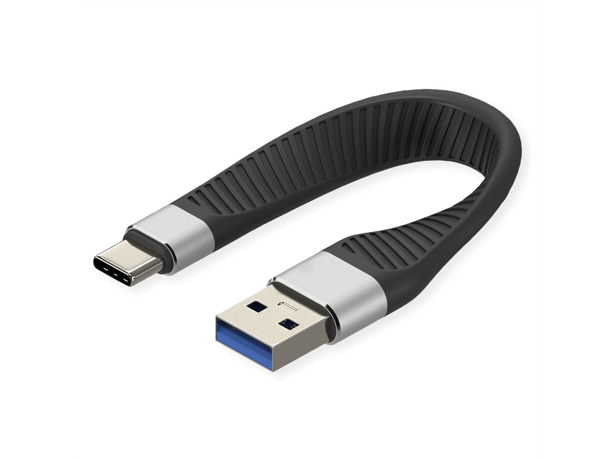 ROLINE USB 3.2 Gen 2 siliconenkabel, Emark, C-A, M/M, 10Gbit/s, zwart, 11 cm