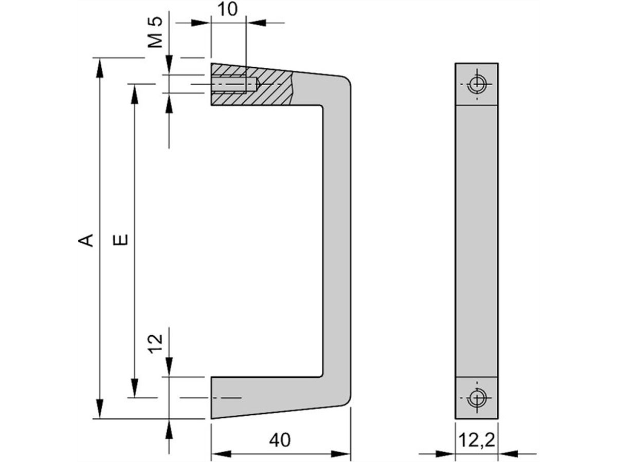 SCHROFF-handgreep uit één stuk, breedte 12,2 mm, zwart geanodiseerd, 249 mm