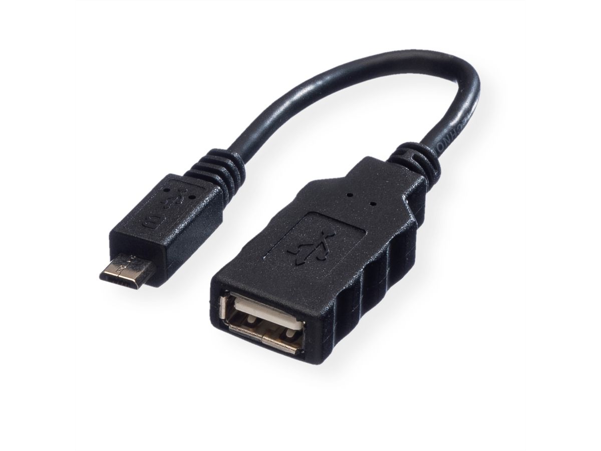 ROLINE USB 2.0 Kabel, USB A Female - Micro USB B Male, OTG, 0,15 m