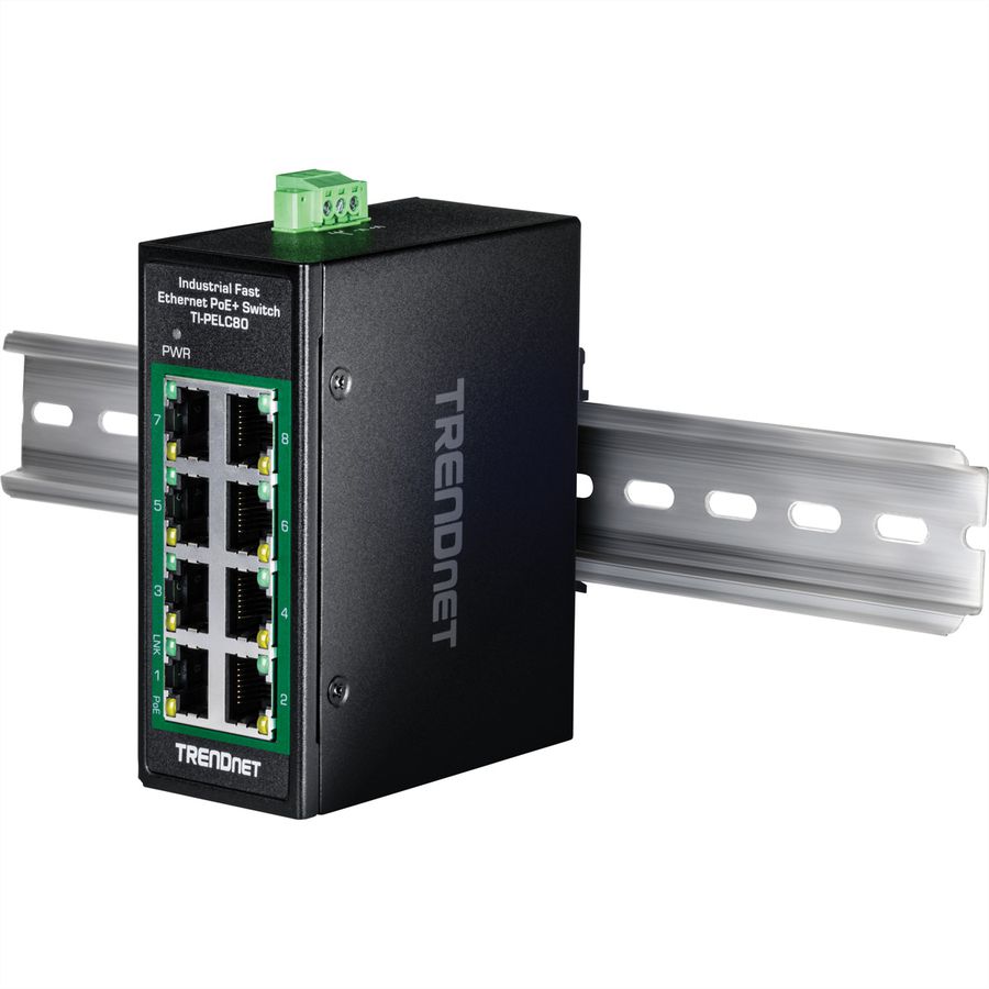 TRENDnet TI-PELC80 8-poorts Ethernet PoE+ industriële DIN-rail Mini Switch