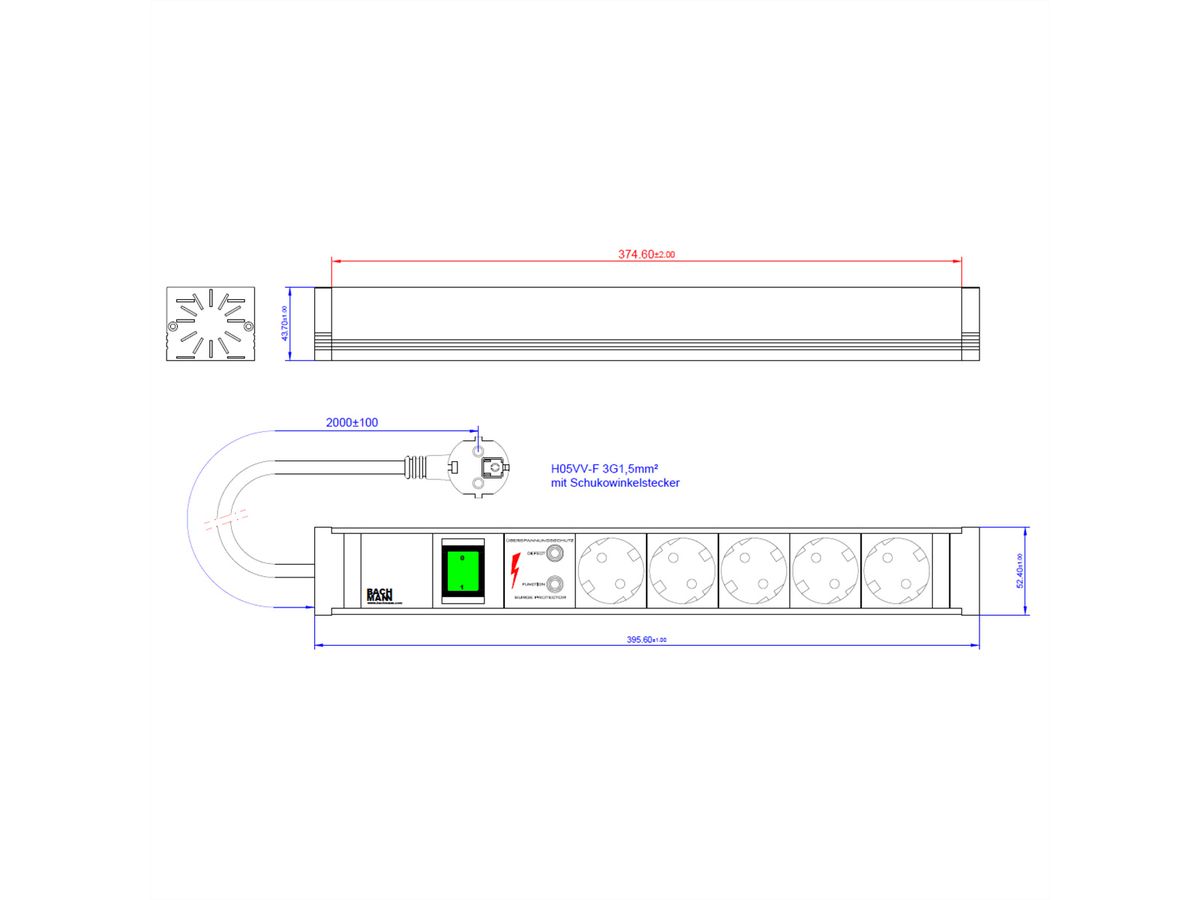 BACHMANN CONNECT LINE 5x geaard contact, schakelaar ÜSS