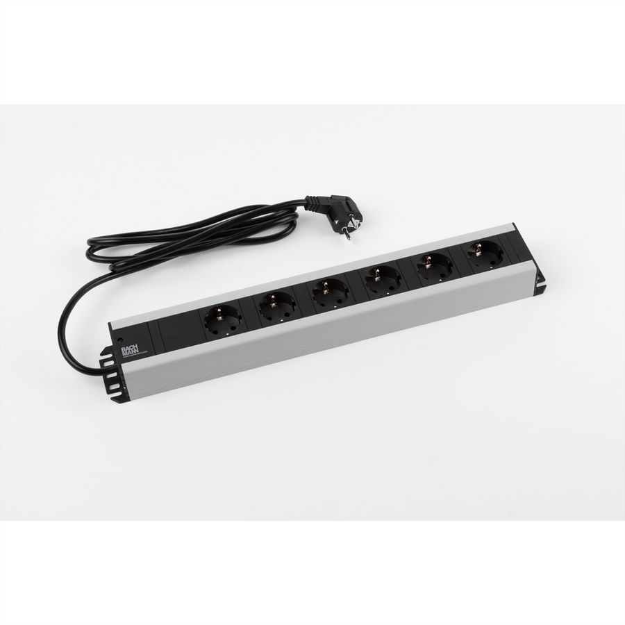 BACHMANN craftsman's strip 6x earthing contact, 19-inch rack compatible, 2 m