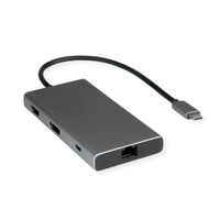VALUE USB Type C Docking Station, HDMI+DP 4K60, 3x US3.2Gen1 (1x C + 2x A), 1x PD, 1x RJ45