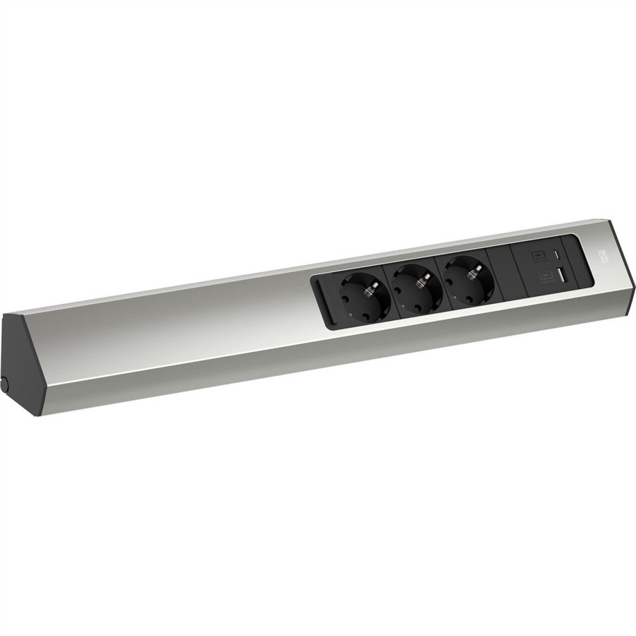 BACHMANN CASIA 2 3xCEE7/3 1xUSB A/C 22W 2.0m AEH stainless steel look