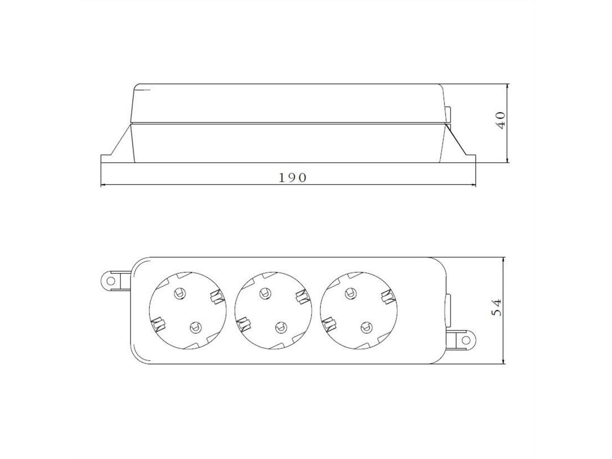 BACHMANN SELLY socket strip 3x earthing contact, mounting lugs, white, 1.5 m