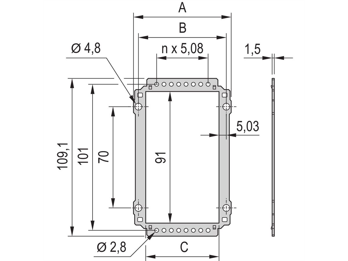 SCHROFF Frame Insteekeenheid Achterpaneel, uitsparing voor meerdere connectoren, 3 HE, 21 PK