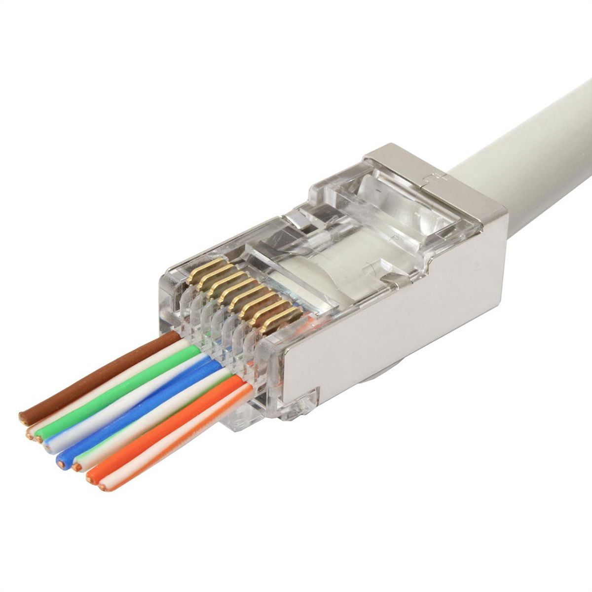 ROLINE RJ45-stekker, afgeschermd, Cat.6/6A (klasse E/EA), Pass-Through, voor massieve/soepele draad, 10 stuks