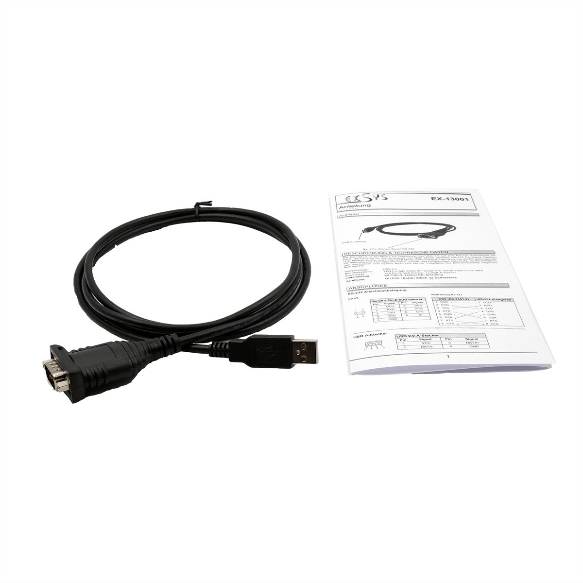 EXSYS EX-13001 USB 2.0 naar 1 x seriële RS-232 kabel met 9 pin connector FTDI chipset
