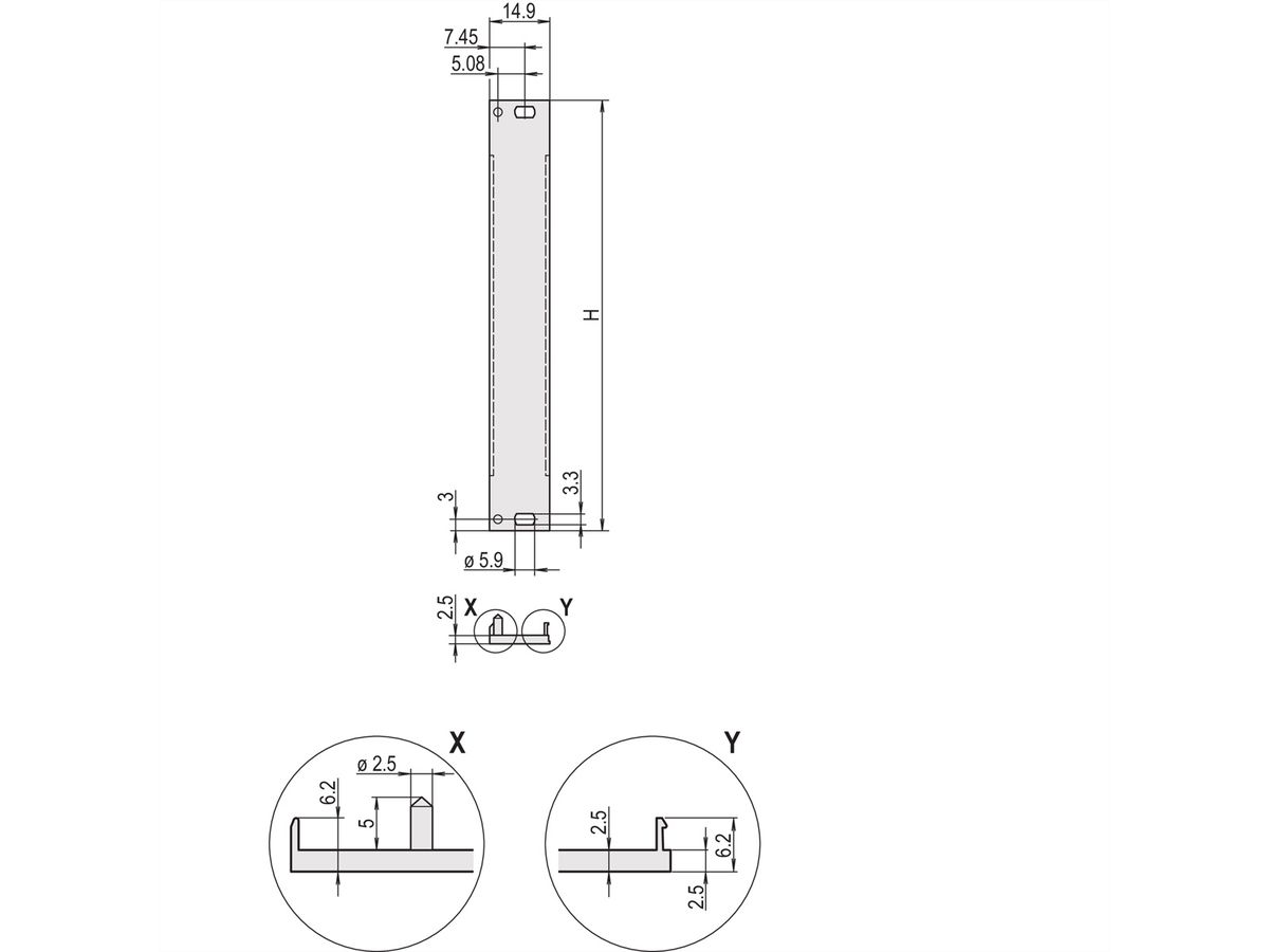 SCHROFF Frontpaneel, U-profiel, Refrofit afscherming, 6 HE, 3 HE, 2,5 mm, Al, voorzijde geanodiseerd, achterzijde geleidend