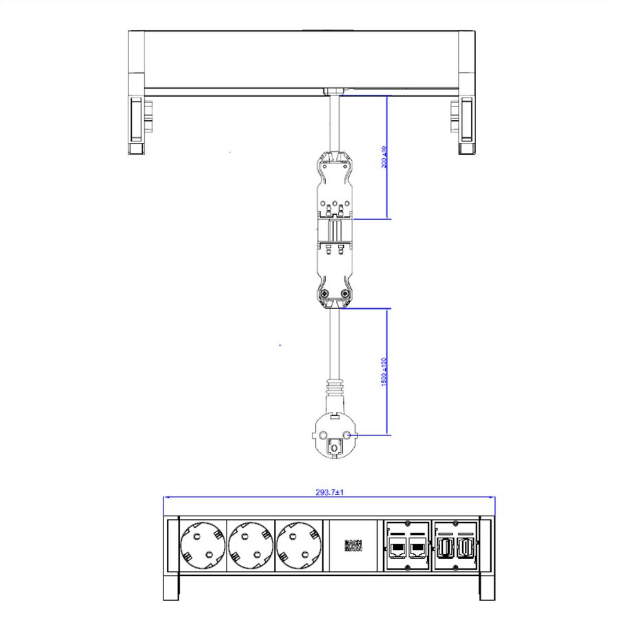 BACHMANN DESK2 3x earthing contact, 2x CAT6, 1x HDMI, 1x USB 3.0, Supply cable GST18 0.2m, INOX