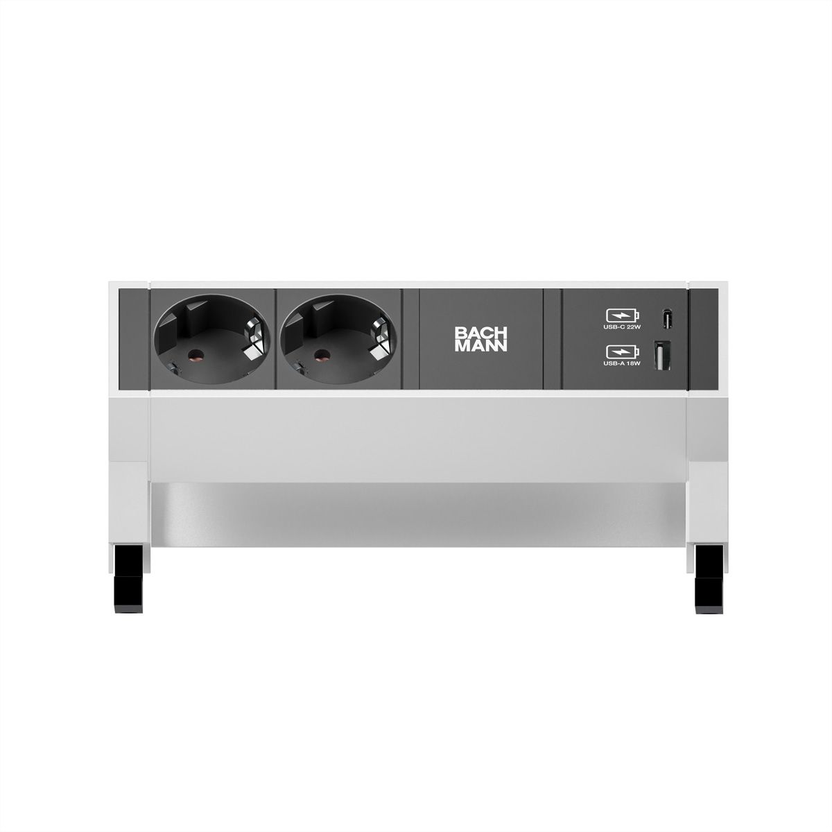 BACHMANN DESK2 2x geaard stopcontact USB A&C, USB Lader 22W 0.2m GST18 INOX