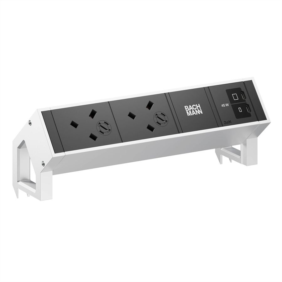 BACHMANN DESK2 2xUK 1xUSB C/C 45W, L=0,2m INOX