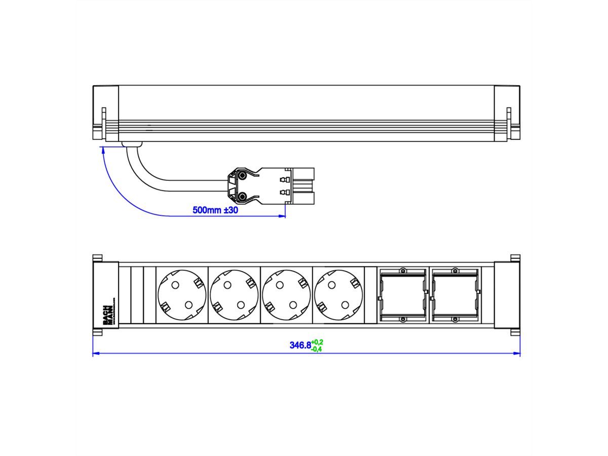 BACHMANN POWER FRAME Groot 4x geaard stopcontact 2x ABD