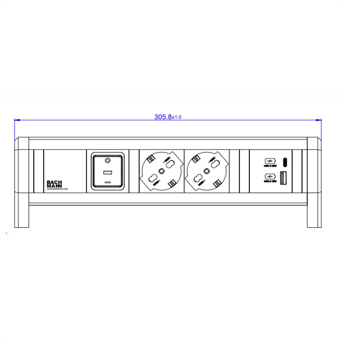 BACHMANN DESK 2xP40 1xUSB A/C 22W 1xSwitch GST18 RAL9010
