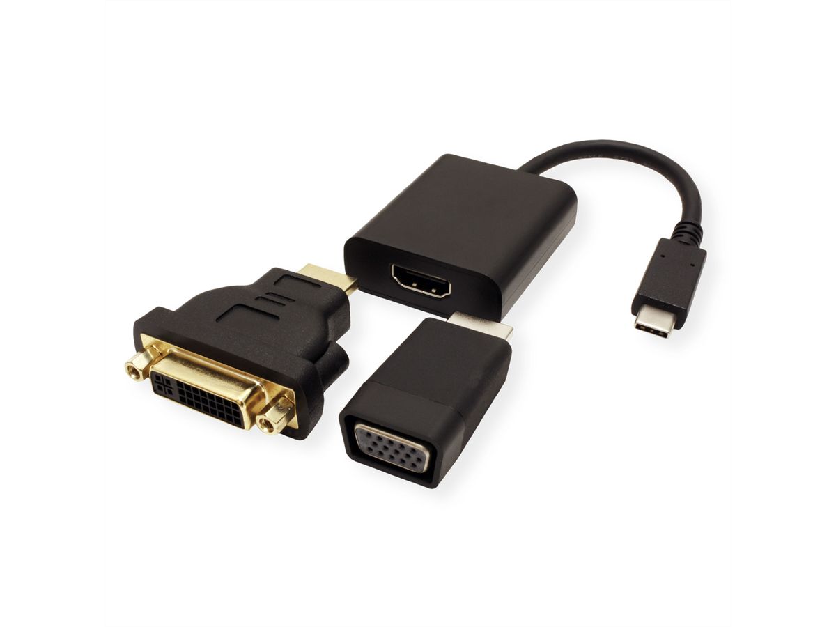 VALUE Beeldscherm Adapter USB Type C - VGA + HDMI + DVI