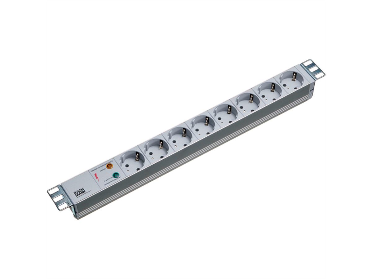 BACHMANN 19" socket strip, 8-way with ÜS without switch