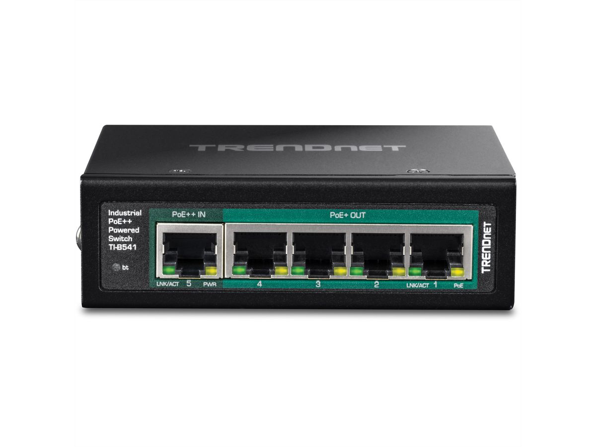 TRENDnet TI-B541 5-Poorts DIN-Rail Switch, PoE++ gevoed met PoE Pass-Through