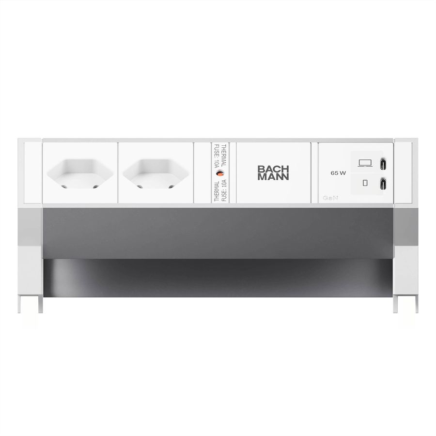 BACHMANN DESK2 ALU WHITE 2xCH 90°, 1xUSB C/C 65W L=0.2m RAL9010