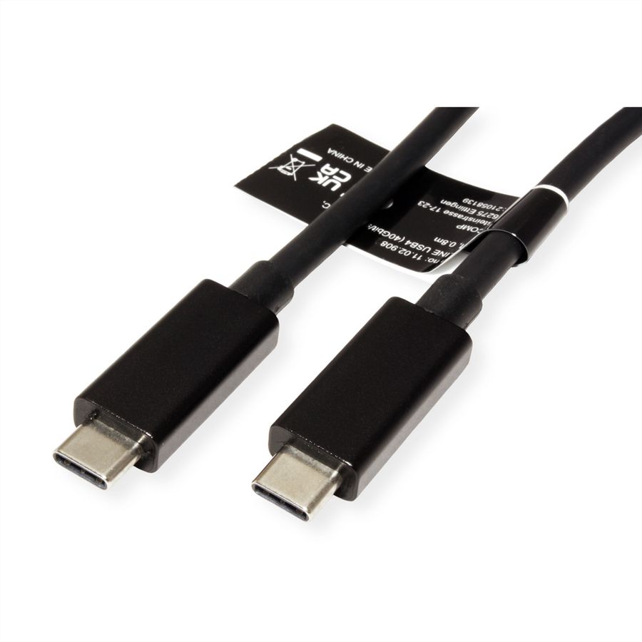 ROLINE USB4 Gen 3 Cable, PD (Power Delivery) 20V5A, with Emark, C-C, M/M, 40 Gbit/s, black, 0.8 m