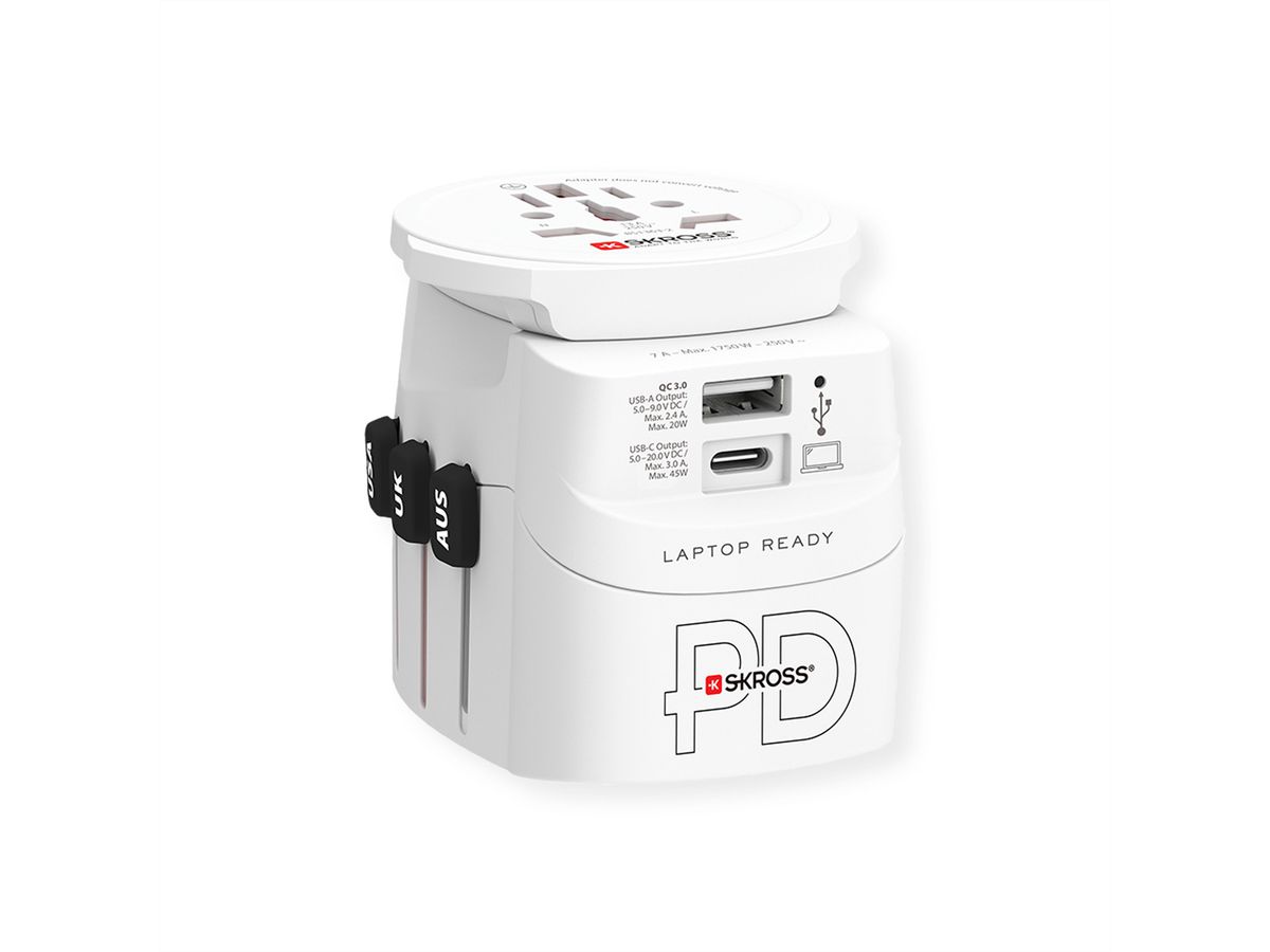 Skross PRO Light USB A/C 45PD Wereld reis adapter, Wereldwijd