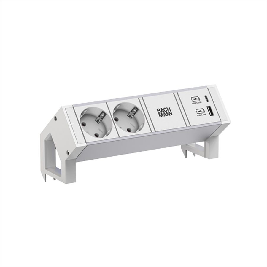 BACHMANN DESK2 ALU WHITE 2xCEE7/3 1xUSB A/C 22W 0,2m GST18