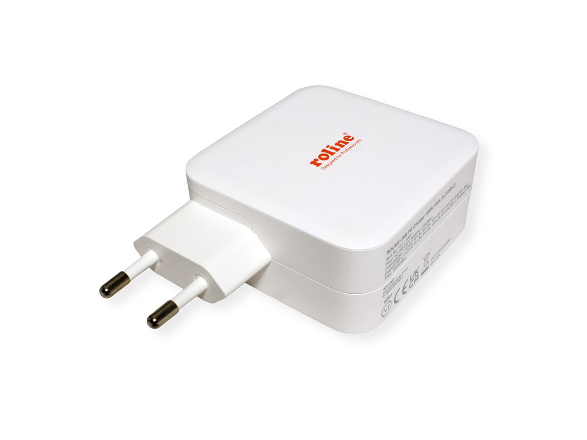 ROLINE USB Wall Charger Euro Plug, 2 Ports, 2x C (PD), 100W, GaN