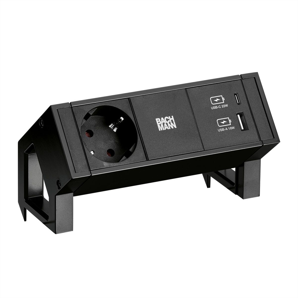 BACHMANN DESK2 1x earthing contact 1x USB charger A/C, black